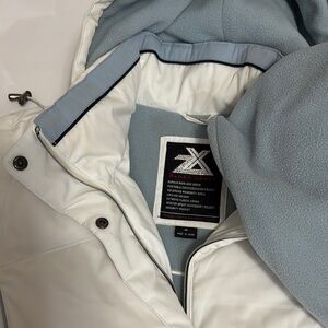 White and Blue Ski Jacket with Technical Fabric